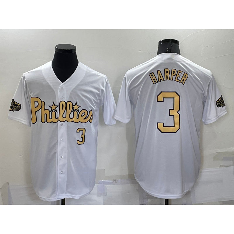 Philadelphia Phillies #3 Bryce Harper Number White MIKSHPS 2022 All Star Stitched Cool Base Jersey