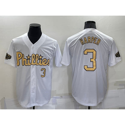 Philadelphia Phillies #3 Bryce Harper Number White MIKSHPS 2022 All Star Stitched Cool Base Jersey