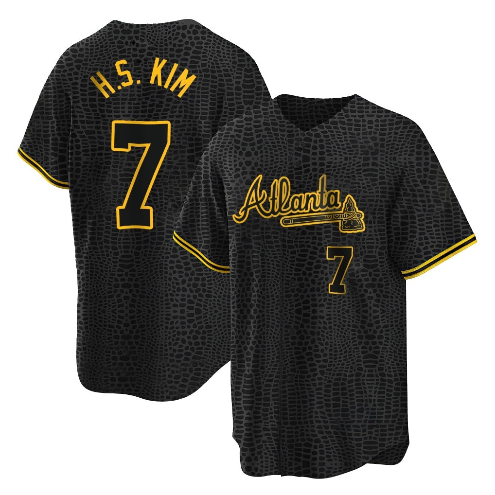 Atlanta Braves #7 Ha-Seong Kim Player Black MIKSHPS Snake Skin City Home Game Stitched Jerseys
