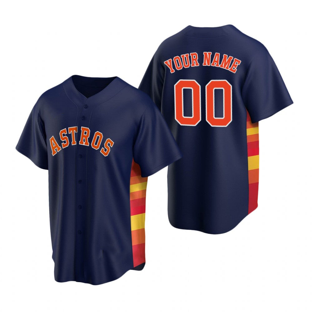 Custom Houston Astros Navy MIKSHPS Stitched Cool Base Jersey