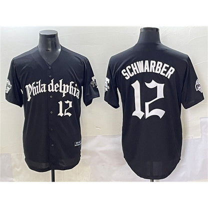 Philadelphia Phillies #12 Kyle Schwarber Black MIKSHPS Gothic Vapor Limited Stitched Jersey