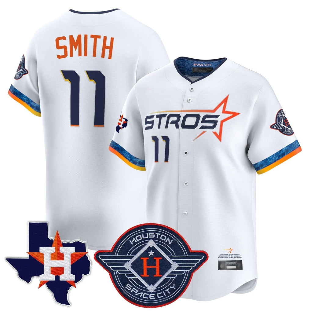 Houston Astros #11 Cam Smith Player White MIKSHPS City Connect Texas Patch Vapor Premier Limited Home Stitched Jerseys
