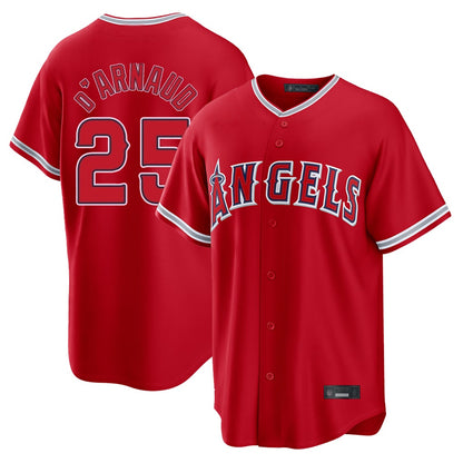 Los Angeles Angels #25 Travis d'Arnaud Player Red MIKSHPS Home Game Stitched Jerseys