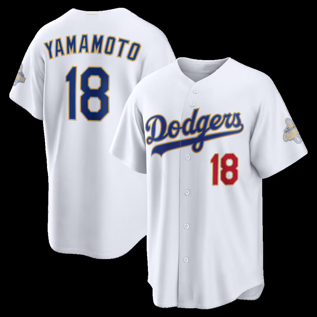 Los Angeles Dodgers #18 Yoshinobu Yamamoto White MIKSHPS 2026 Gold Collection Stadium Jersey
