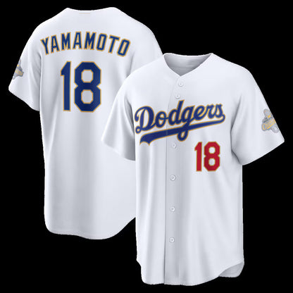 Los Angeles Dodgers #18 Yoshinobu Yamamoto White MIKSHPS 2026 Gold Collection Stadium Jersey
