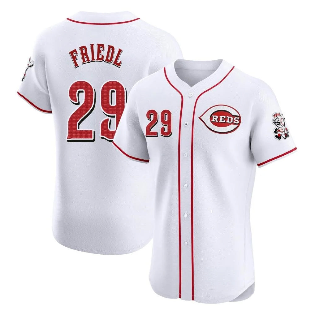 Cincinnati Reds #29 TJ Friedl Player White MIKSHPS Limited Elite Home Stitched Jerseys