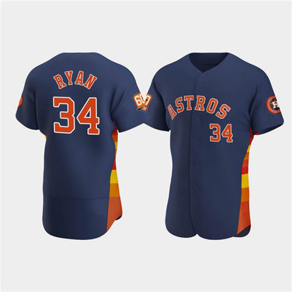 Houston Astros #34 Nolan Ryan Navy MIKSHPS 60th Anniversary Flex Base Stitched Jersey