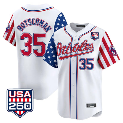 Baltimore Orioles #35 Adley Rutschman Player White MIKSHPS USA 250 Independence Day Vapor Premier Home Game Stitched Jerseys