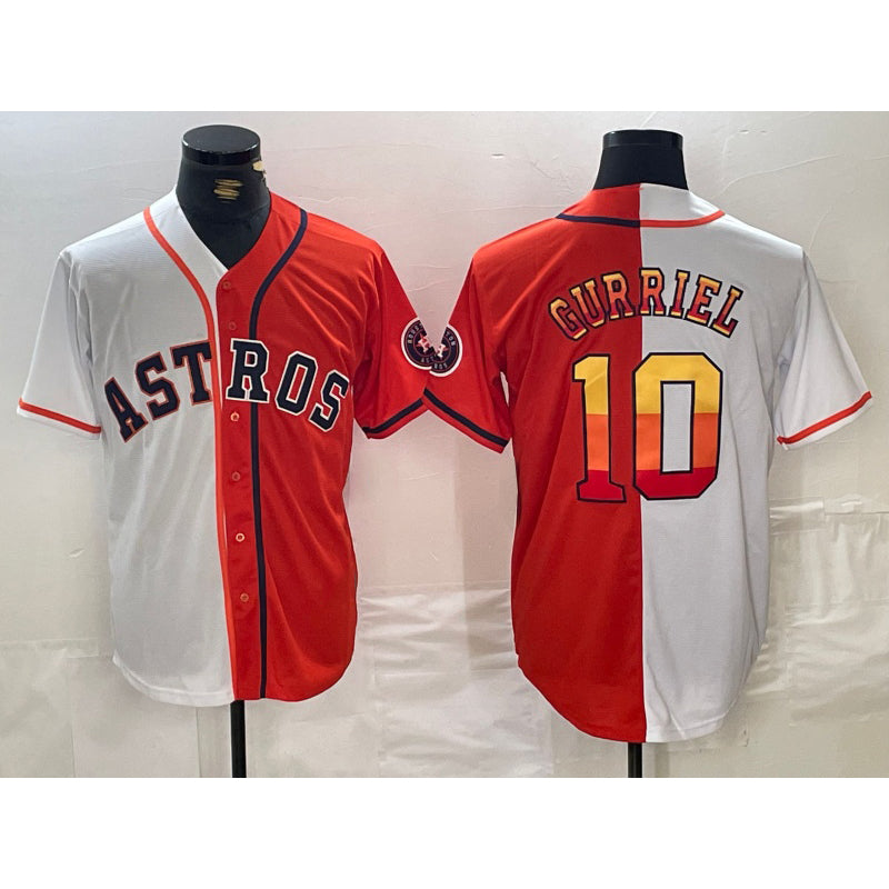 Houston Astros #10 Yuli Gurriel White Orange MIKSHPS Split Stitched Jersey 2