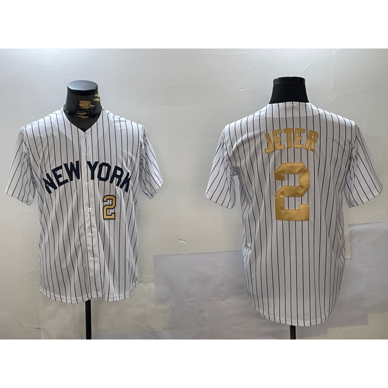 New York Yankees #2 Derek Jeter White MIKSHPS Pinstripe Fashion Cool Base Jerseys