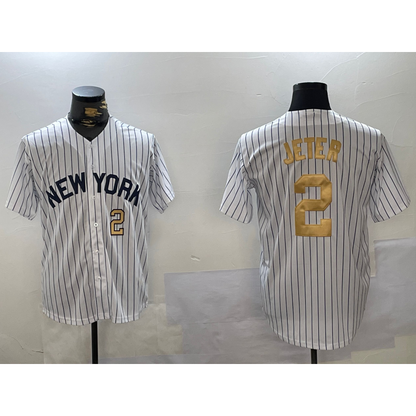 New York Yankees #2 Derek Jeter White MIKSHPS Pinstripe Fashion Cool Base Jerseys
