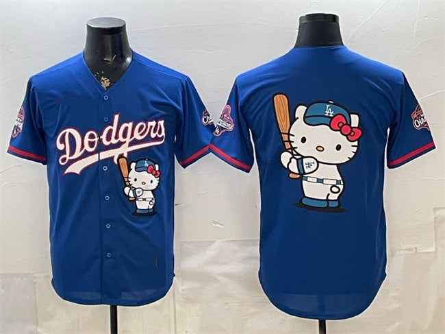 Los Angeles Dodgers Team Big Logo Royal MIKSHPS Hello Kitty Night 2025 World Series Champions Patch Stitched Jersey