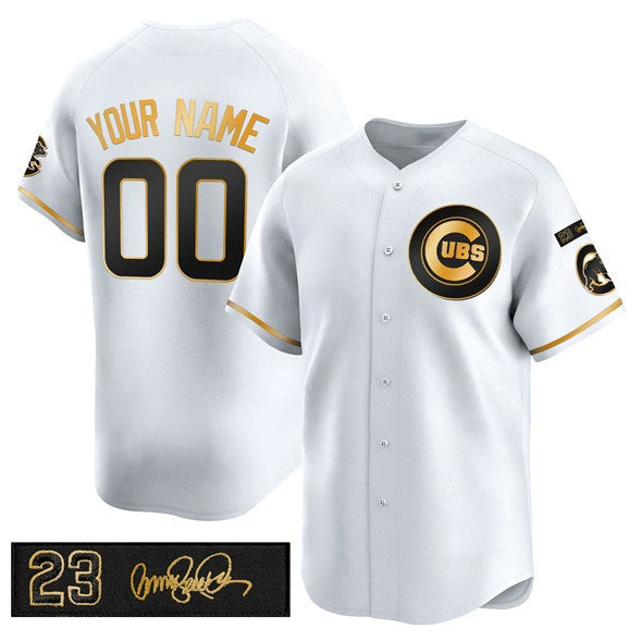 Custom Chicago Cubs Active Player White Gold MIKSHPS 'Ryne Sandberg Tribute' Vapor Limited V3 Stitched Jersey