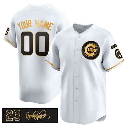 Custom Chicago Cubs Active Player White Gold MIKSHPS 'Ryne Sandberg Tribute' Vapor Limited V3 Stitched Jersey