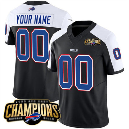 Custom B.Bills Active Player Black White MIKSHPS 2023 F.U.S.E. AFC East Champions Ptach Stitched Jersey