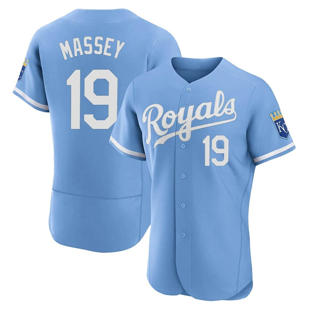 Kansas City Royals #19 Michael Massey Player Light Blue MIKSHPS Alt Limited Elite Home Stitched Jerseys