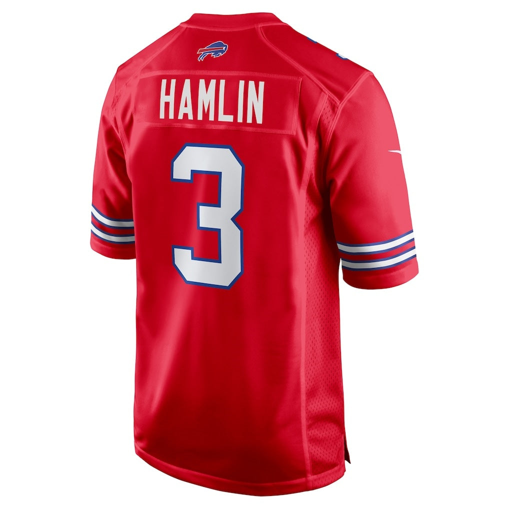 B.Bills #3 Damar Hamlin Red MIKSHPS Alternate Game Jersey