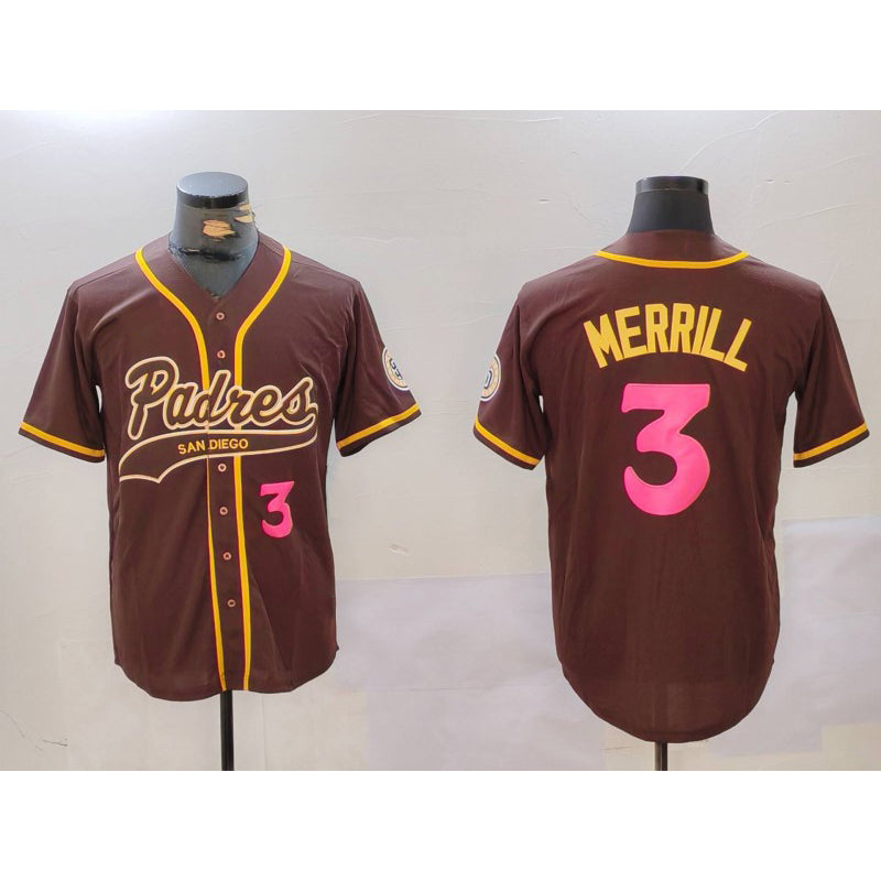 San Diego Padres #3 Jackson Merrill Brown MIKSHPS Cool Base Stitched Jersey 2