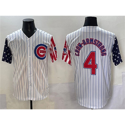 Chicago Cubs #4 Pete Crow-Armstrong White MIKSHPS Pinstripe 2025 Independence Day Vapor Premier Limited Stitched Jersey