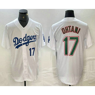 Los Angeles Dodgers #17 Shohei Ohtani Number White Green MIKSHPS Stitched Cool Base Jerseys