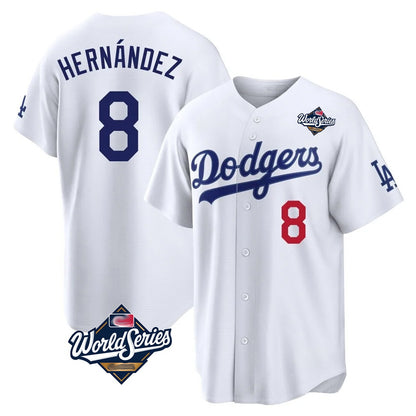Los Angeles Dodgers #8 Enrique Hern¨¢ndez Player White MIKSHPS World Series Home Game Stitched Jerseys