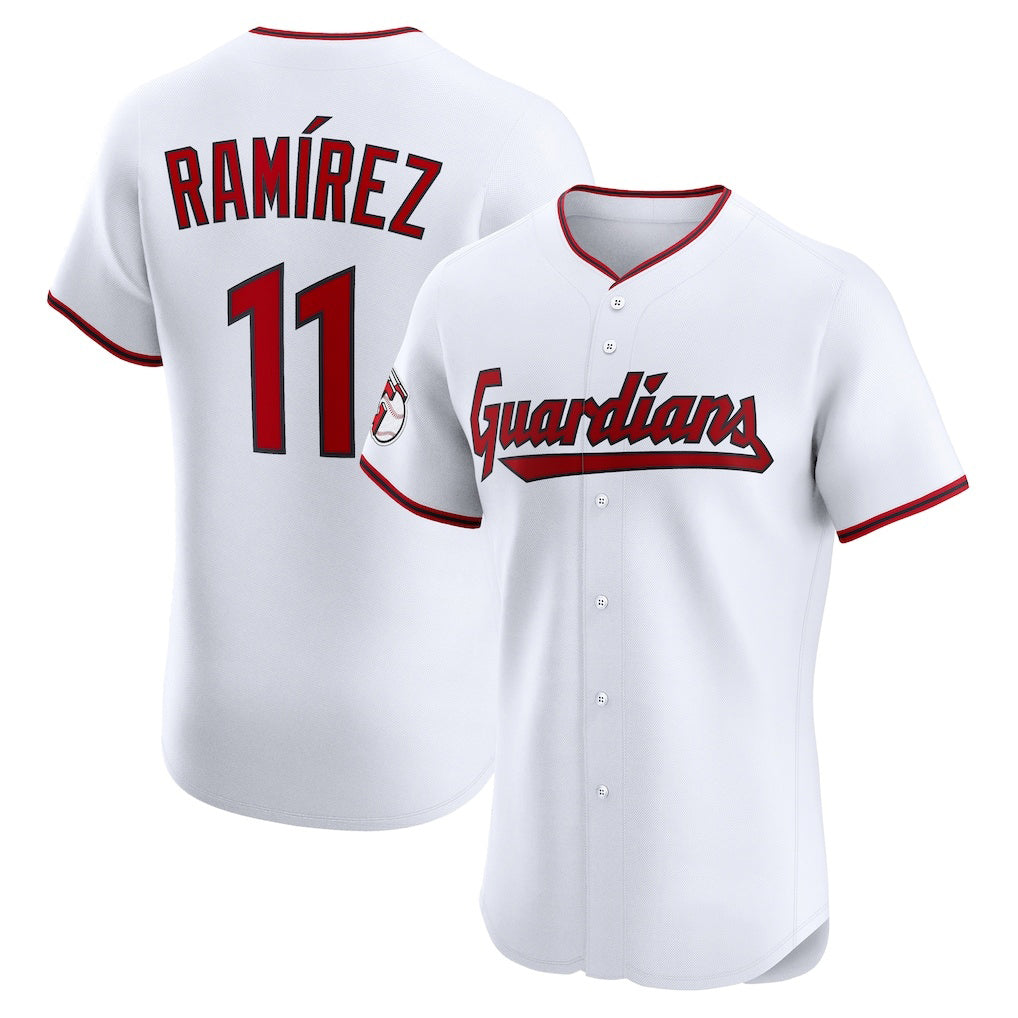 Cleveland Guardians #11 Jos¨¦ Ram¨ªrez White MIKSHPS Home Elite Jersey