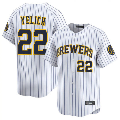 Milwaukee Brewers #22 Christian Yelich Player White MIKSHPS Stripes Home Limited Game Stitched Jerseys