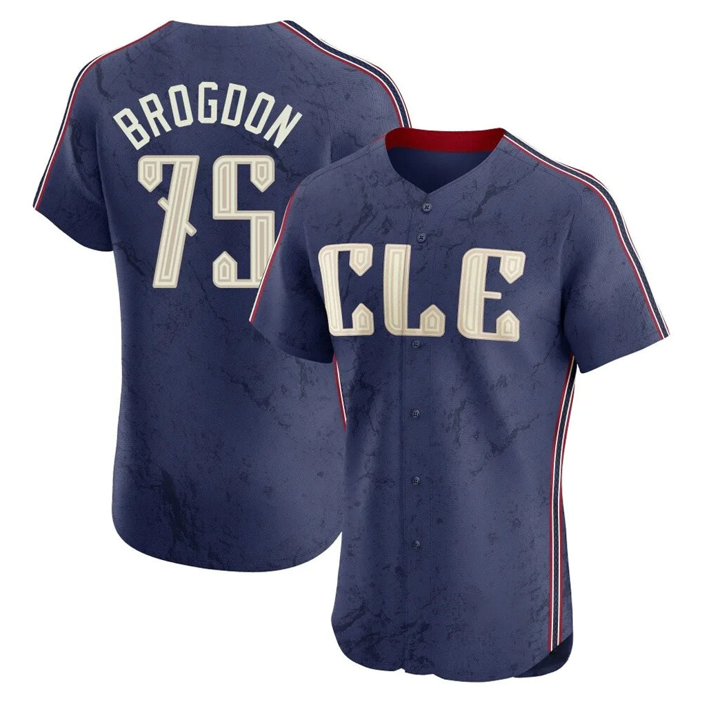 Cleveland Guardians #75 Connor Brogdon Player Navy MIKSHPS City Connect Limited Elite Home Stitched Jerseys