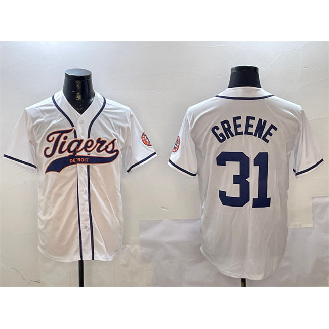 Detroit Tigers #31 Riley Greene White MIKSHPS With Patch Cool Base Stitched Jersey
