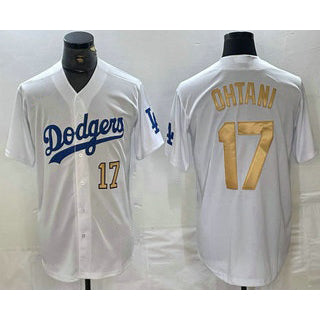 Los Angeles Dodgers #17 Shohei Ohtani Number White Gold MIKSHPS Stitched Cool Base Jerseys