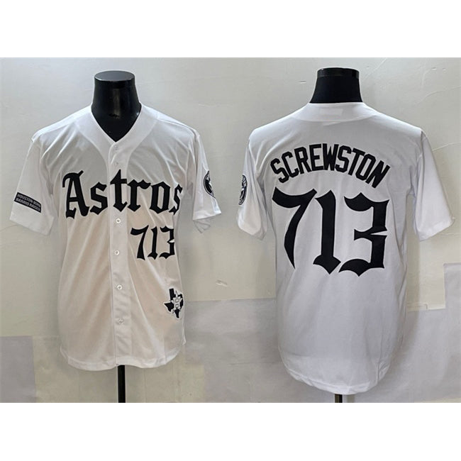 Houston Astros #713 DJ Screwston White MIKSHPS Gothic 'Houston Born Barrio Raised' Limited Stitched Jersey