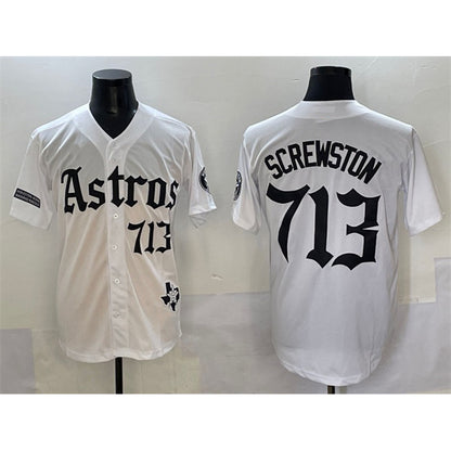 Houston Astros #713 DJ Screwston White MIKSHPS Gothic 'Houston Born Barrio Raised' Limited Stitched Jersey