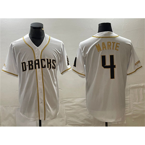 Arizona Diamondbacks #4 Ketel Marte White MIKSHPS Gold Cool Base Stitched Jersey