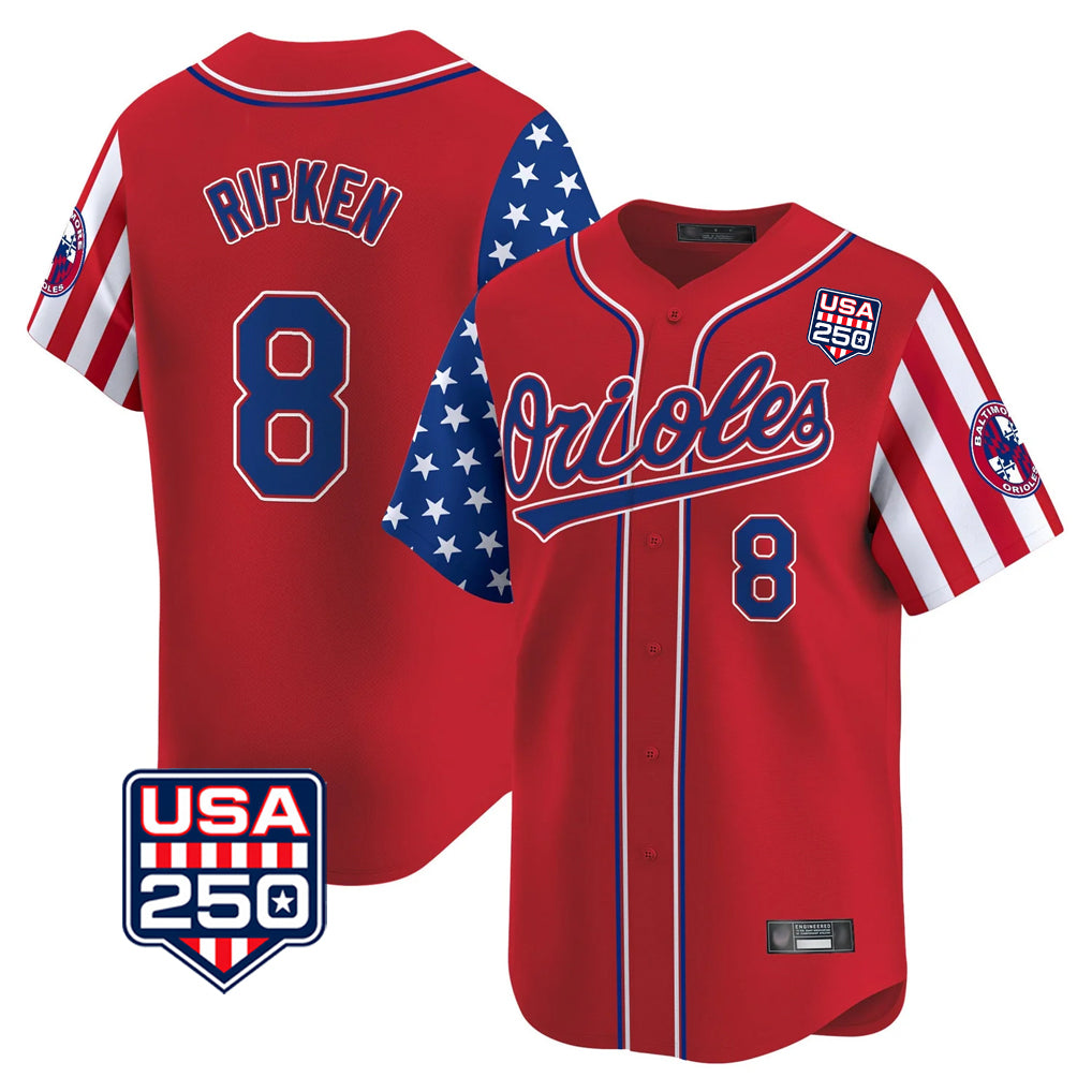 Baltimore Orioles #8 Cal Ripken Player Red MIKSHPS USA 250 Independence Day Vapor Premier Limited Home Game Stitched Jerseys