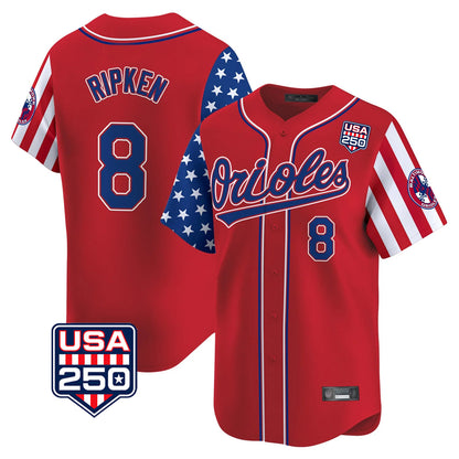 Baltimore Orioles #8 Cal Ripken Player Red MIKSHPS USA 250 Independence Day Vapor Premier Limited Home Game Stitched Jerseys