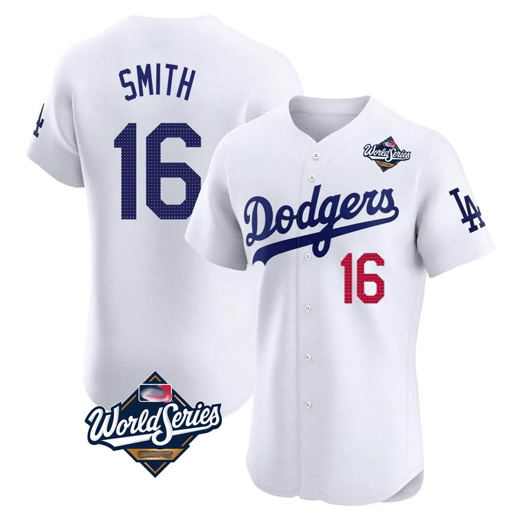 Los Angeles Dodgers #16 Will Smith Player White MIKSHPS World Series Limited Elite Home Stitched Jerseys