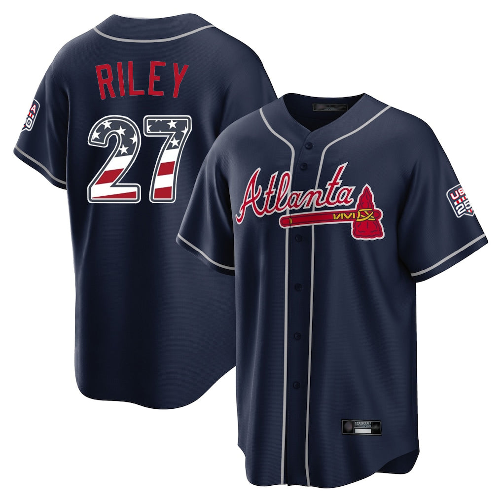 Atlanta Braves #27 Austin Riley Player Navy MIKSHPS USA 250 Fourth Of July Limited Home Game Stitched Jerseys