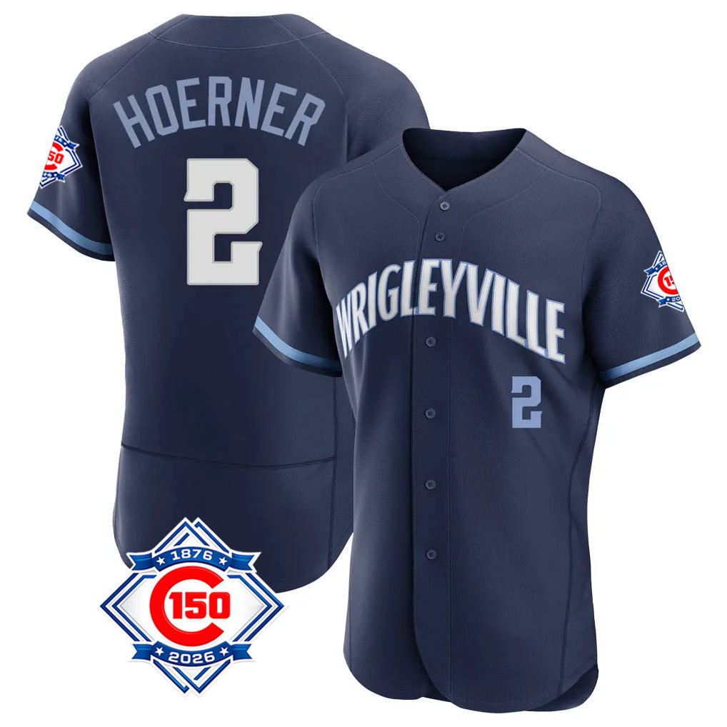 Chicago Cubs #2 Nico Hoerner Player Navy MIKSHPS City Connect 150th Anniversary Limited Elite Home Stitched Jerseys