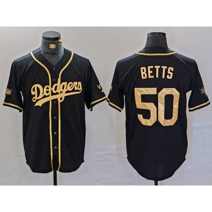Los Angeles Dodgers #50 Mookie Betts Black Gold MIKSHPS World Series Champions Cool Base Stitched Jersey