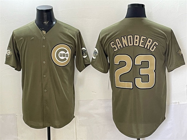 Chicago Cubs #23 Ryne Sandberg Olive MIKSHPS 2026 Armed Forces Day Stitched Jersey