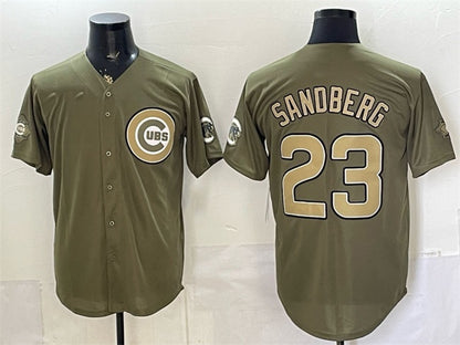 Chicago Cubs #23 Ryne Sandberg Olive MIKSHPS 2026 Armed Forces Day Stitched Jersey