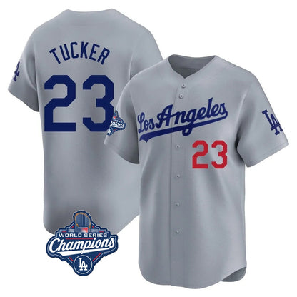 Los Angeles Dodgers #23 Kyle Tucker Player Gray MIKSHPS World Series Meet Limited Home Stitched Jerseys