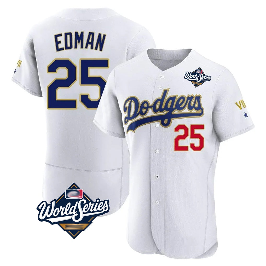 Los Angeles Dodgers #25 Tommy Edman Player Gold White MIKSHPS World Series 2026 Collection Stadium Limited Elite Stitched Jerseys
