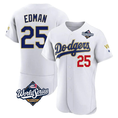 Los Angeles Dodgers #25 Tommy Edman Player Gold White MIKSHPS World Series 2026 Collection Stadium Limited Elite Stitched Jerseys