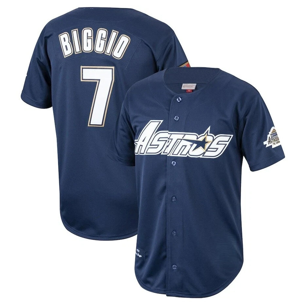 Houston Astros #7 Craig Biggio Player Navy MIKSHPS Mitchell & Ness Cooperstown Collection 1994 Limited Stitched Jerseys