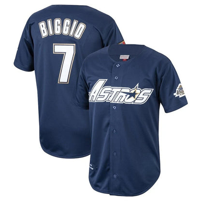Houston Astros #7 Craig Biggio Player Navy MIKSHPS Mitchell & Ness Cooperstown Collection 1994 Limited Stitched Jerseys