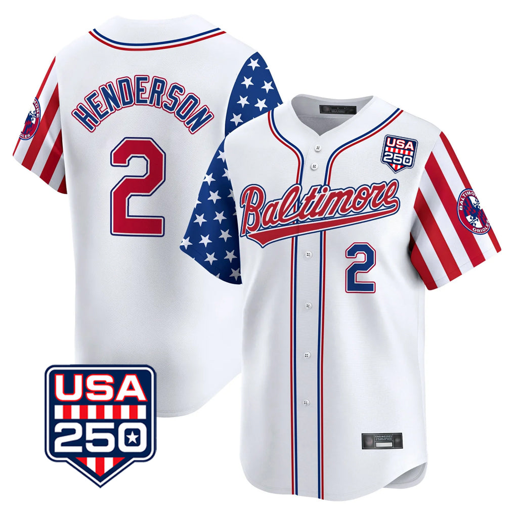 Baltimore Orioles #2 Gunnar Henderson Player White MIKSHPS USA 250 Independence Day Vapor Premier Limited Home Game Stitched Jerseys