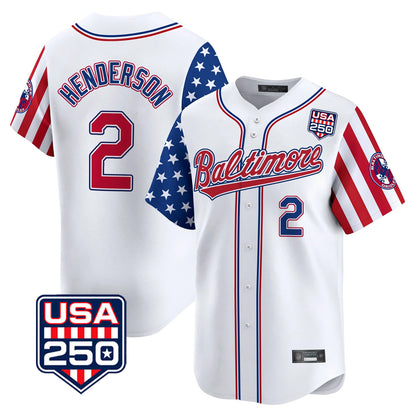 Baltimore Orioles #2 Gunnar Henderson Player White MIKSHPS USA 250 Independence Day Vapor Premier Limited Home Game Stitched Jerseys