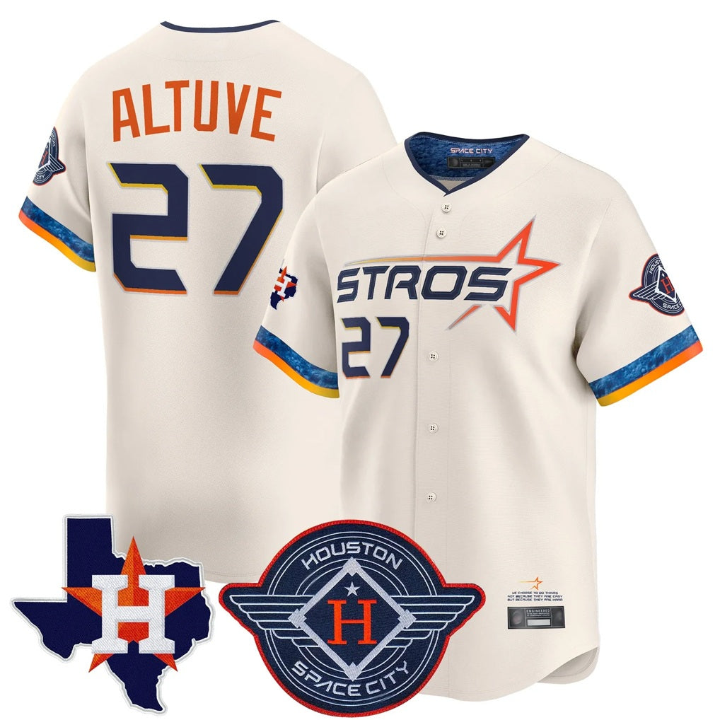 Houston Astros #27 Jose Altuve Player Cream MIKSHPS City Connect Texas Patch Vapor Premier Limited Home Stitched Jerseys