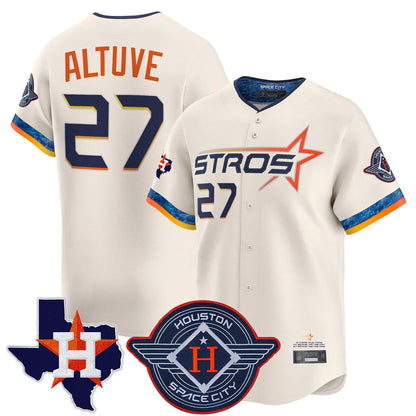 Houston Astros #27 Jose Altuve Player Cream MIKSHPS City Connect Texas Patch Vapor Premier Limited Home Stitched Jerseys